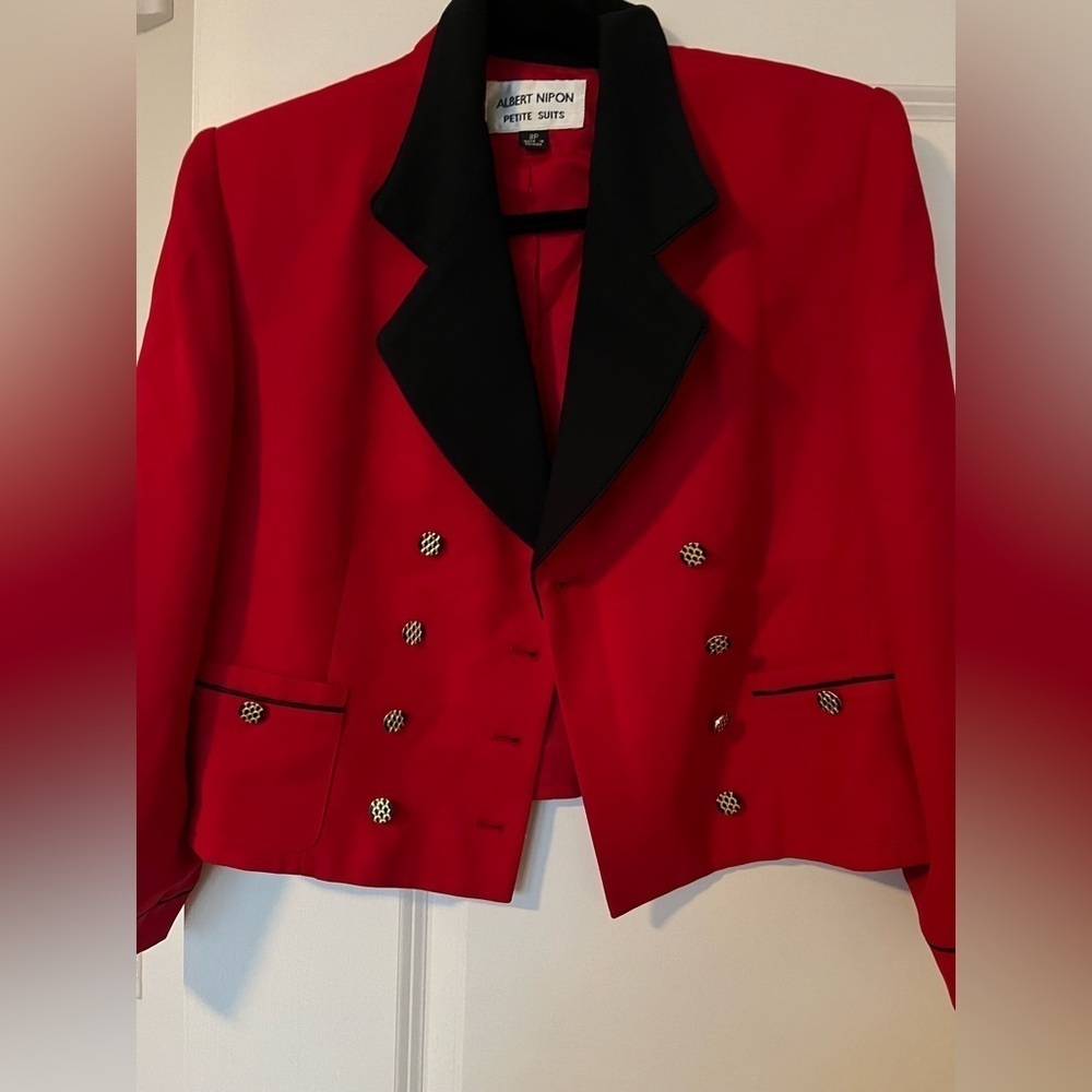 Albert Nipon Petite Vintage Double Breasted Red B… - image 2